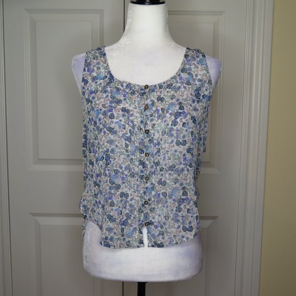 Garage Sheer Floral Top Blue and White - Picture 9 of 13